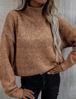 High Neck Drop Shoulder Sweater