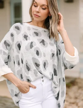 Meet You There Gray Leopard Sweater