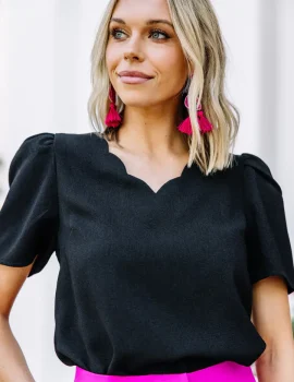 How To Love Black Scalloped Blouse