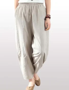 Solid Elastic Waist Pocket Loose Casual Pants