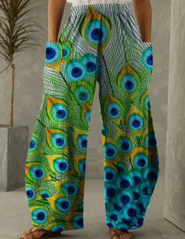 Women’s Peacock Print Loose Pants