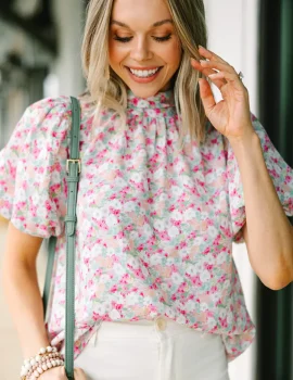 What You Need Pink Ditsy Floral Blouse