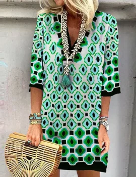 Green Printed Mid-Rise Dress