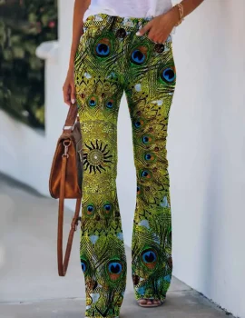 Peacock Feather Graphic Flare Leg Jeans