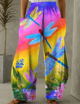 Women’s Dragonfly Print Loose Pants