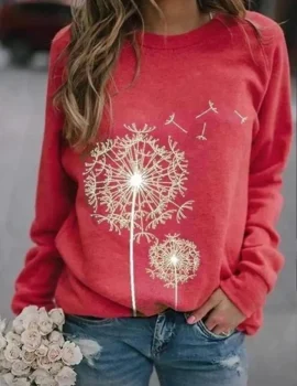 Dandelion Print Long Sleeve Tops