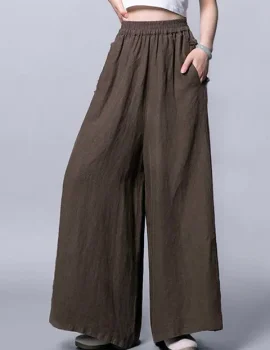 Vintage Loose 3 Colors Ramie Cotton Wide Leg Pants