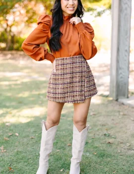 Be A Stand Out Rust Orange Puff Sleeve Blouse