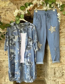 Floral Print Open Front Casual Two-piece Suits