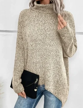 Turtleneck Batwing Sleeve Asymmetrical Hem Sweater