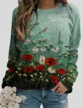 Crew Neck Floral Causal Sweatshirt