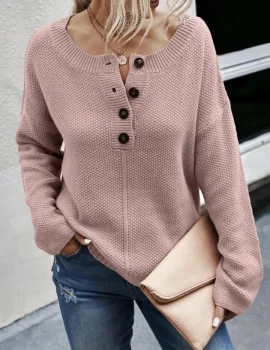 Half Button Drop Shoulder Sweater