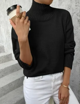 High Neck Drop Shoulder Sweater