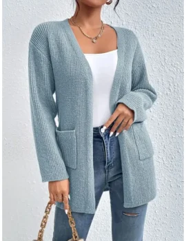 Dual Pocket Drop Shoulder Duster Sweater Cardigan