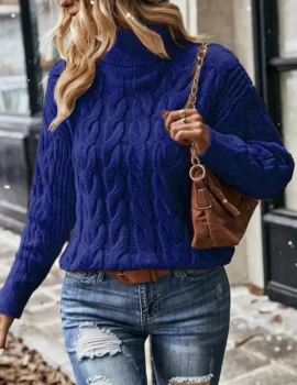 Cable Knit Turtleneck Drop Shoulder Sweater