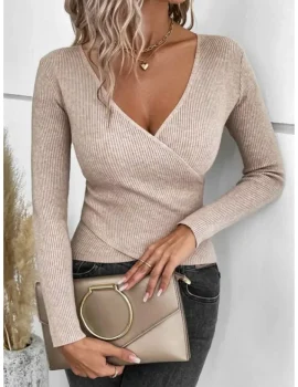 Ribbed Knit Wrap Cross Sweater