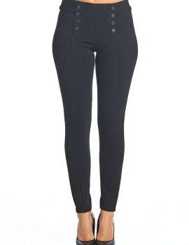 PP132 Ci Sono Button Accent High Waist Ponte Leggings