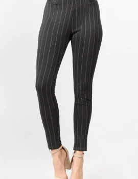 CiSono Stripped Ponte Leggings W/PU Leather Detailing