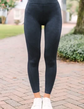 On The Run Black Ribbed Leggings