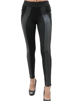 PP162 High Waist Leggings W/ Leather Detail