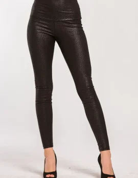 Crocodile Print Leather Coat High Waist Leggings