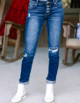 KanCan: Let It All Go Dark Wash Mid Rise Straight Jeans