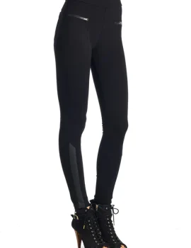 PP23 Zipper accent Leggings W/Pu Leather Ankle