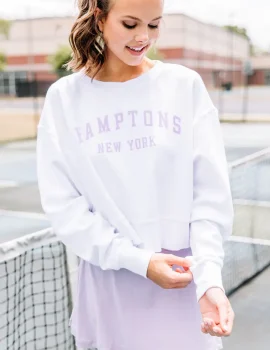 Hamptons NY White Cropped Graphic Sweatshirt