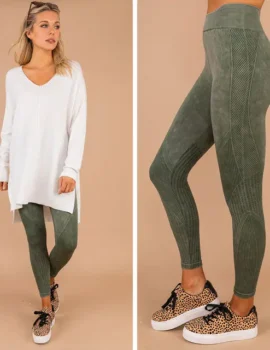 On The Run Olive Green Ribbed Leggings