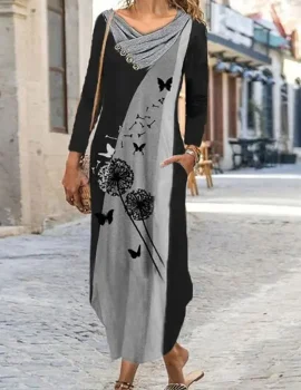 Print Long Sleeve Dress