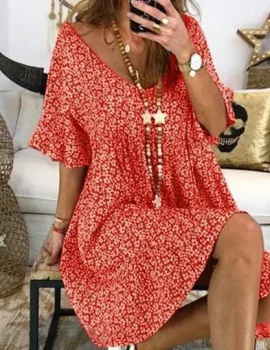 Shirt Sexy V Neck Boho Floral Print Dress