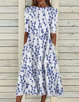 Stylish Short Sleeve Print Midi Dress