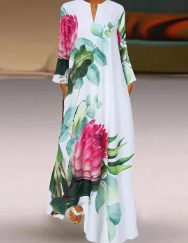 Flower Print Casual Maxi Dresses