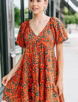 Right Place Right Time Hunter Green Floral Dress