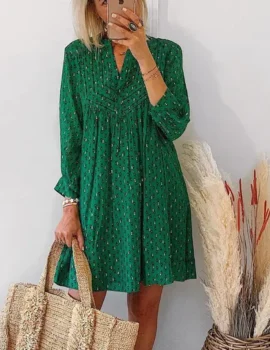 Build Me Up Babydoll Green Printed Dress