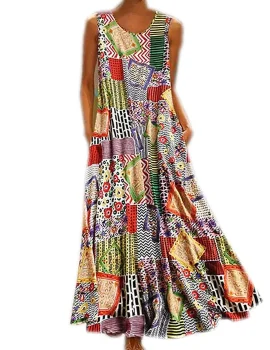 Bohemian Printed Sleeveless Large Swing Long Dress