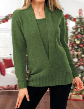 V-neck Casual Warm 2-in-1 Tunic Sweater