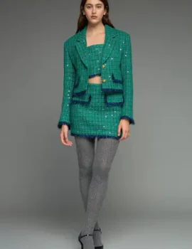 Premium Cropped Sequin Tweed Jacket