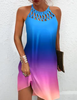 Ombre Hollow Out Sleeveless Casual Dress