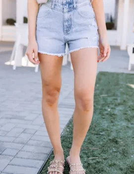 Here For The Fun Light Wash Distressed Shorts